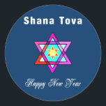 Jewish Star Shana Tova Classic Round Sticker<br><div class="desc">Shana Tova Jewish Star features Hebrew style stained glass Star of David and sunny greeting for a Happy New Year.</div>