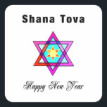 Jewish Star Shana Tova  Square Sticker<br><div class="desc">Shana Tova Jewish Star features Hebrew style stained glass Star of David and sunny greeting for a Happy New Year.</div>