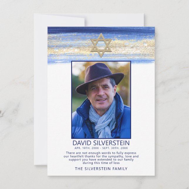 Jewish Star Sympathy Thank You Funeral PHOTO (Front)