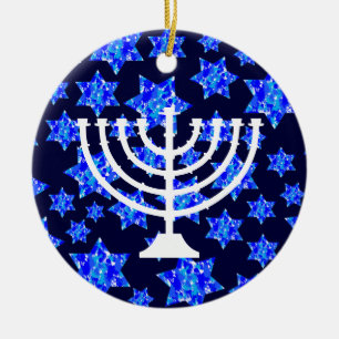 Jewish Stars Menorah Ceramic Tree Decoration