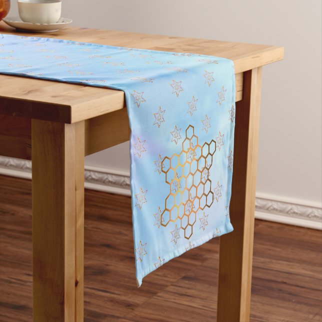 Jewish Stars on Variable Blue Background  Short Table Runner (In Situ)