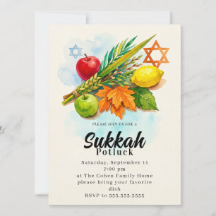 Jewish Sukkot Sukkah Celebration Etrog Lulav Invitation