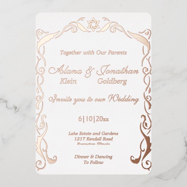 Jewish Swirl frame wedding Foil Invitation (Front)