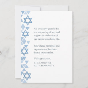 Jewish Sympathy Modern Watercolor Blue Stars Thank You Card