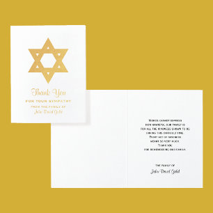 Jewish Sympathy Thank You Gold Foil Star of David Card
