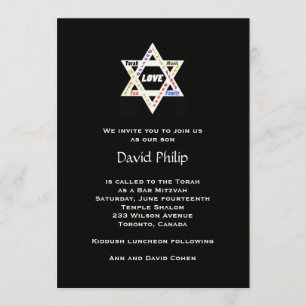 Jewish Values Black Bar/Bat Mitzvah Invitation