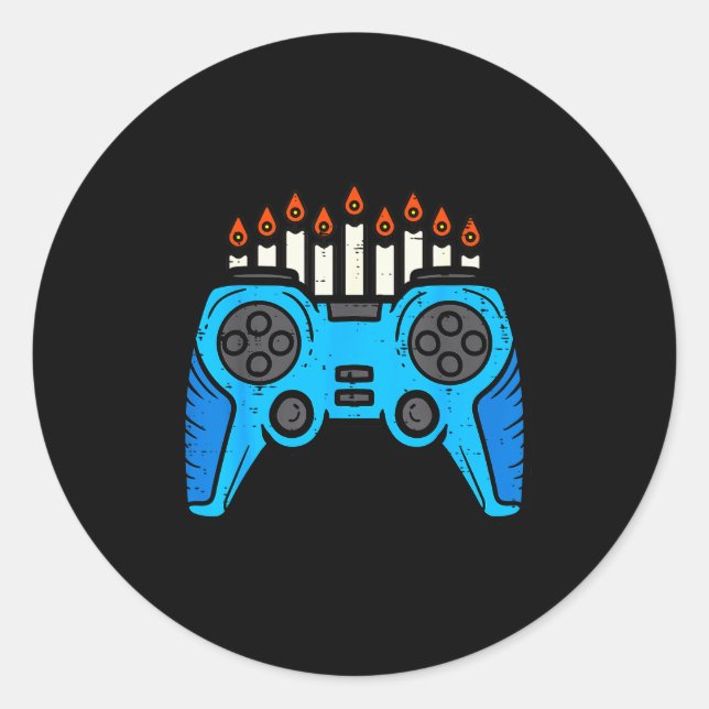 Jewish Video Game Gamer Hanukkah Chanukah Men Boy  Classic Round Sticker (Front)