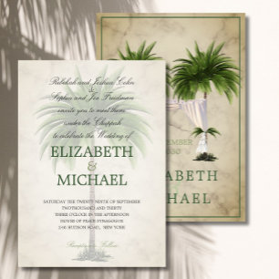 Jewish Wedding Chuppah Elegant Champagne Palm Invitation