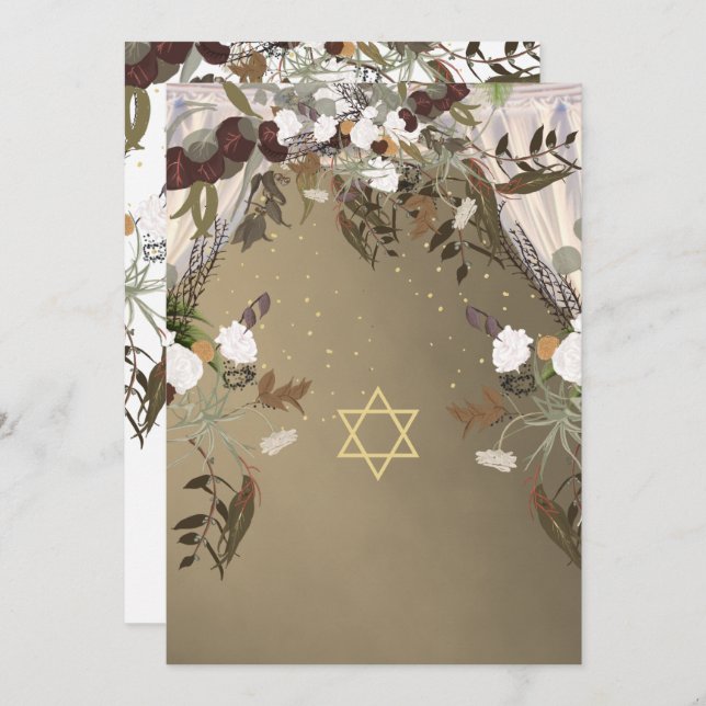 Jewish Wedding Chuppah Elegant Rustic Floral Invitation (Front/Back)