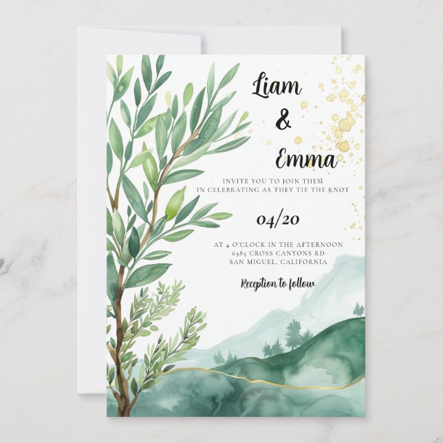 Jewish Wedding Invitation | Olive Tree Invite (Front)