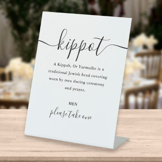 Jewish Wedding Kippot Script Yarmulke Pedestal Sign