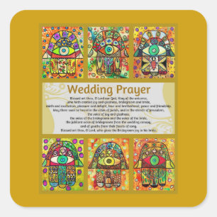 Jewish Wedding Prayer Golden Hamsa Square Sticker