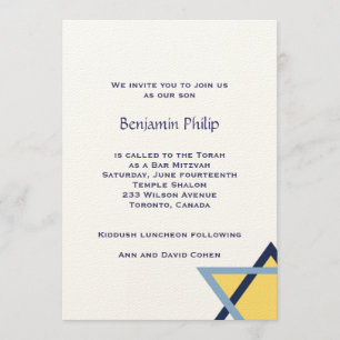 Jewish Yellow Blue Star Invitation