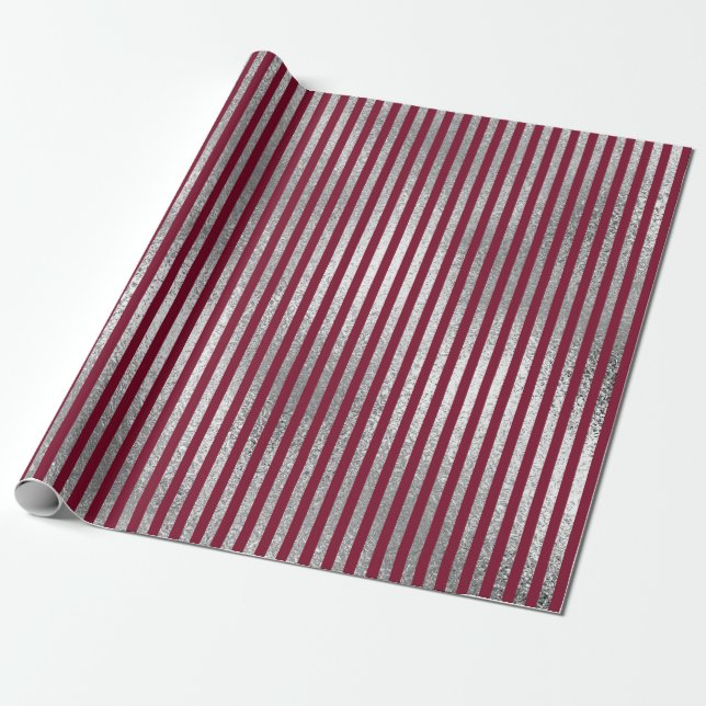 Jewlery Stripes Maroon Burgundy Silver Vip Wrapping Paper (Unrolled)