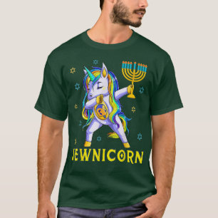Jewnicorn Cute Hanukkah Unicorn Dabbing Menorah Je T-Shirt