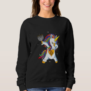 Jewnicorn Hanukkah Dabbing Unicorn Chanukah Xmas J Sweatshirt