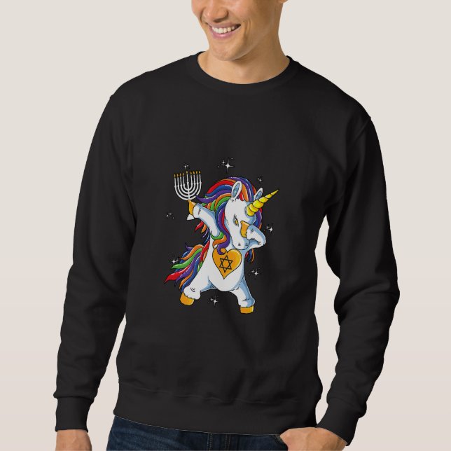 Jewnicorn Hanukkah Dabbing Unicorn Chanukah Xmas J Sweatshirt (Front)