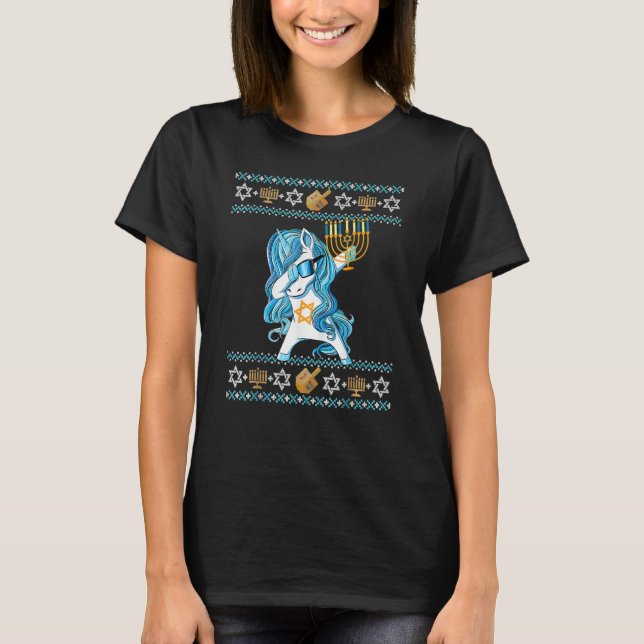 Jewnicorn  Hanukkah Unicorn Girl Women Pajamas T-Shirt (Front)