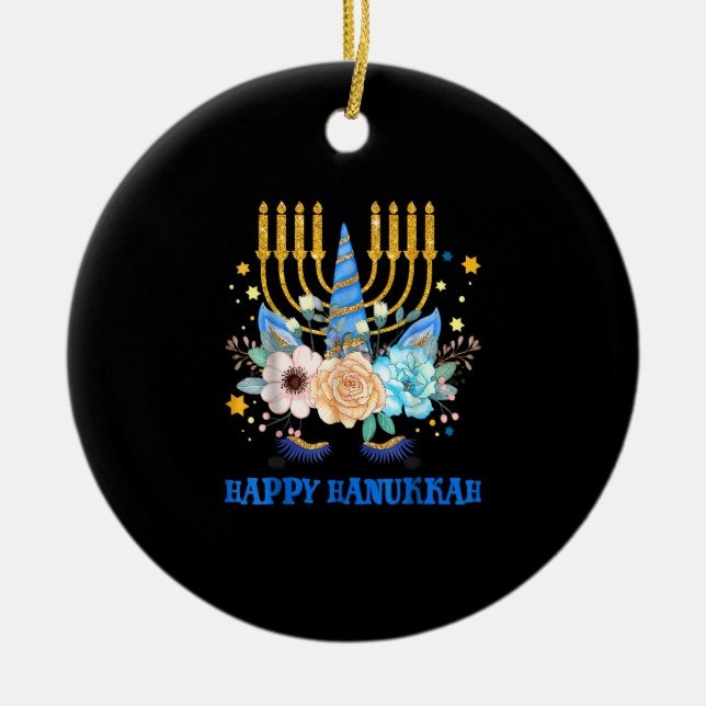 Jewnicorn Jewish Unicorn Chanukah Happy Hanukkah K Ceramic Ornament (Front)