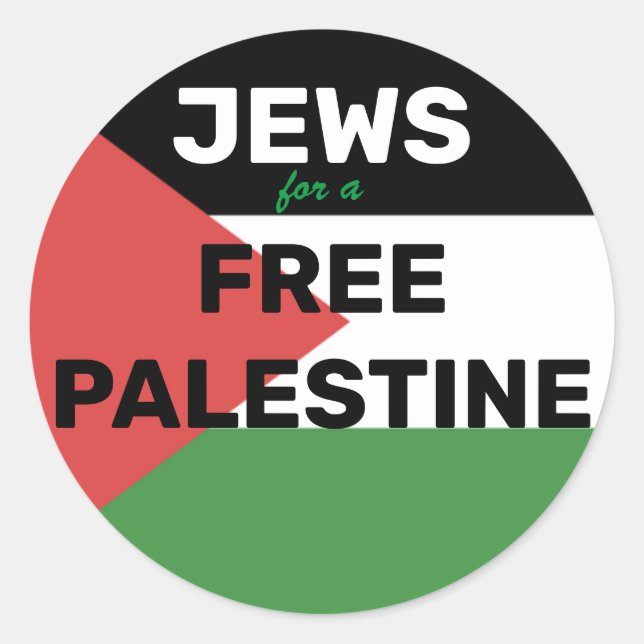 JEWS FOR A FREE PALESTINE FLAG RED BLACK GREEN  CLASSIC ROUND STICKER (Front)