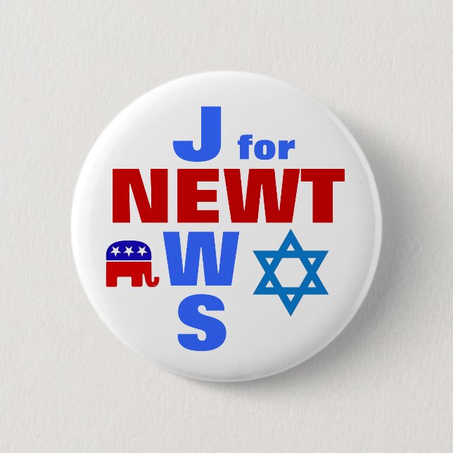 Jews for Newt 6 Cm Round Badge (Front)