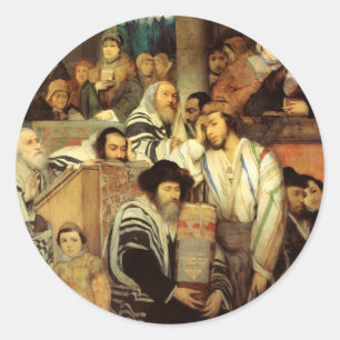 Jews Praying in the Synagogue on Yom Kippur Classic Round Sticker
