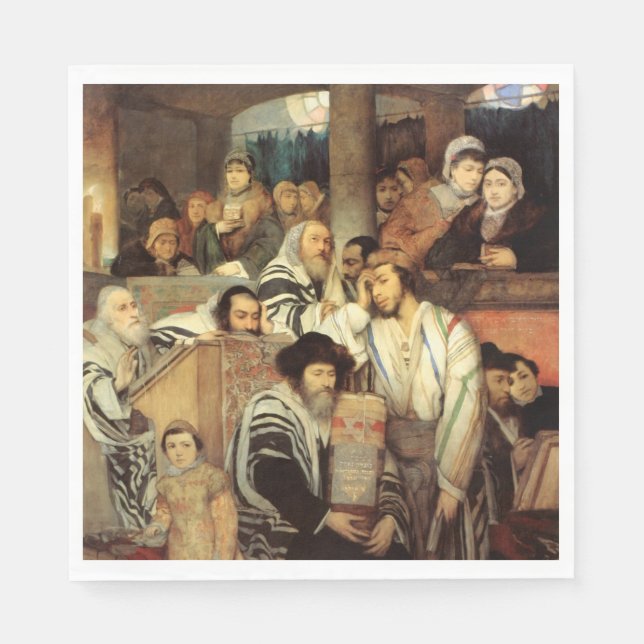 Jews Praying in the Synagogue on Yom Kippur Napkin (Front)
