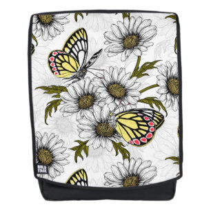 Jezebel butterflies and daisy flowers on white backpack