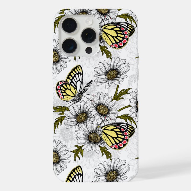 Jezebel butterflies and daisy flowers on white iPhone case (Back)