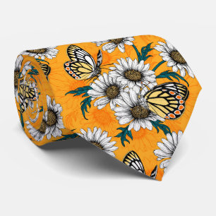 Jezebel butterflies and daisy flowers tie