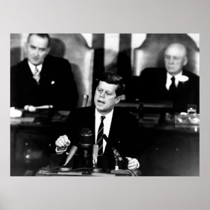 JFK Announces Moon Landing Mission -- Border Poster
