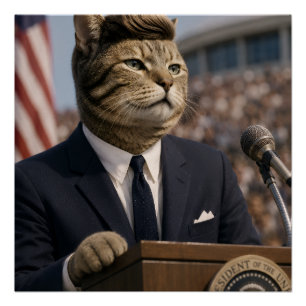 JFK Cat Portrait   Funny Presidential Cat Art Poster