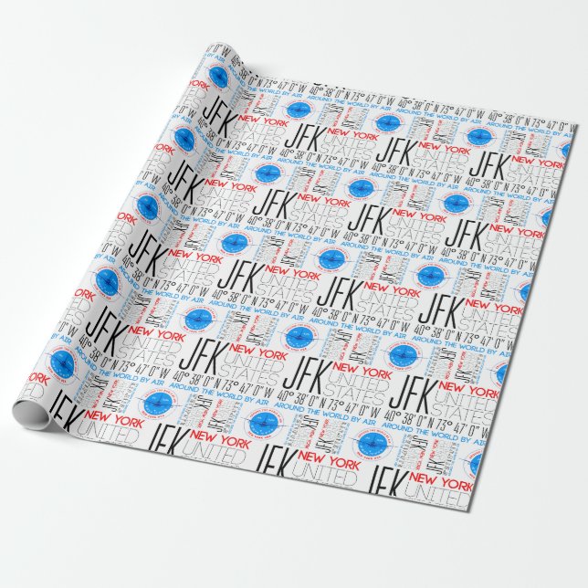 JFK, New York Travel The World By Air Pattern Wrapping Paper (Unrolled)