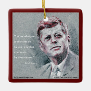 JFK & Quote Tree Ceramic Ornament
