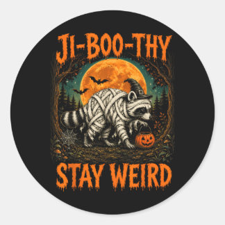 Ji-Boo-Thy Funny Jimothy Racoon Witch Halloween Classic Round Sticker
