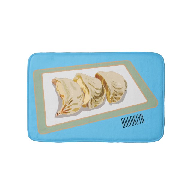 Jiaozi / Chinese dumplings cartoon illustration Bath Mat (Front)