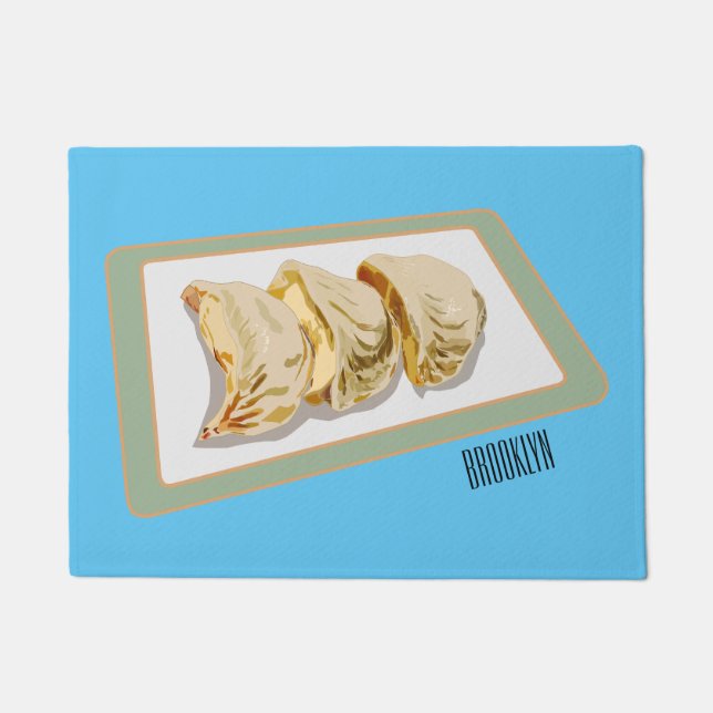 Jiaozi / Chinese dumplings cartoon illustration Doormat (Front)