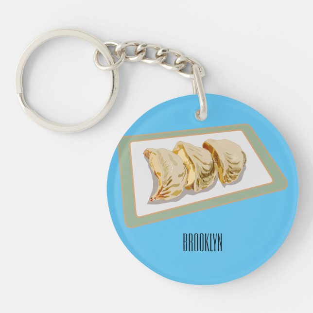Jiaozi / Chinese dumplings cartoon illustration Key Ring (Front)