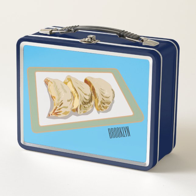 Jiaozi / Chinese dumplings cartoon illustration Metal Lunch Box (Front)