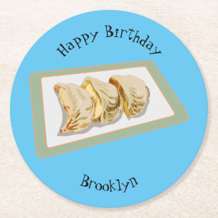 Jiaozi / Chinese dumplings cartoon illustration Round Paper Coaster