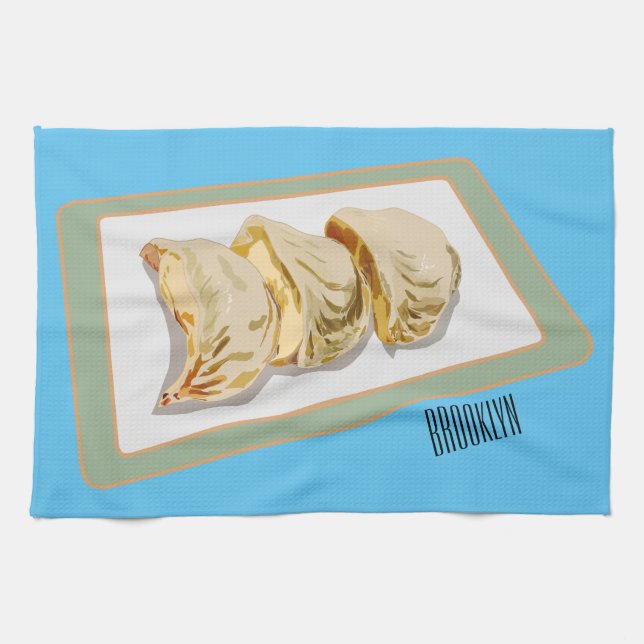 Jiaozi / Chinese dumplings cartoon illustration Tea Towel (Horizontal)