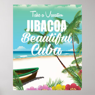 Jibacoa beach Cuba travel poster