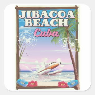 Jibacoa beach Cuba travel poster Square Sticker