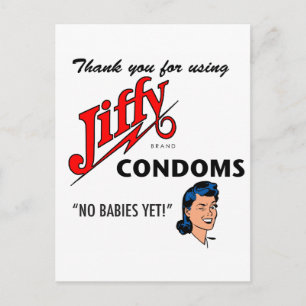 Jiffy Brand Condom Gear! Postcard