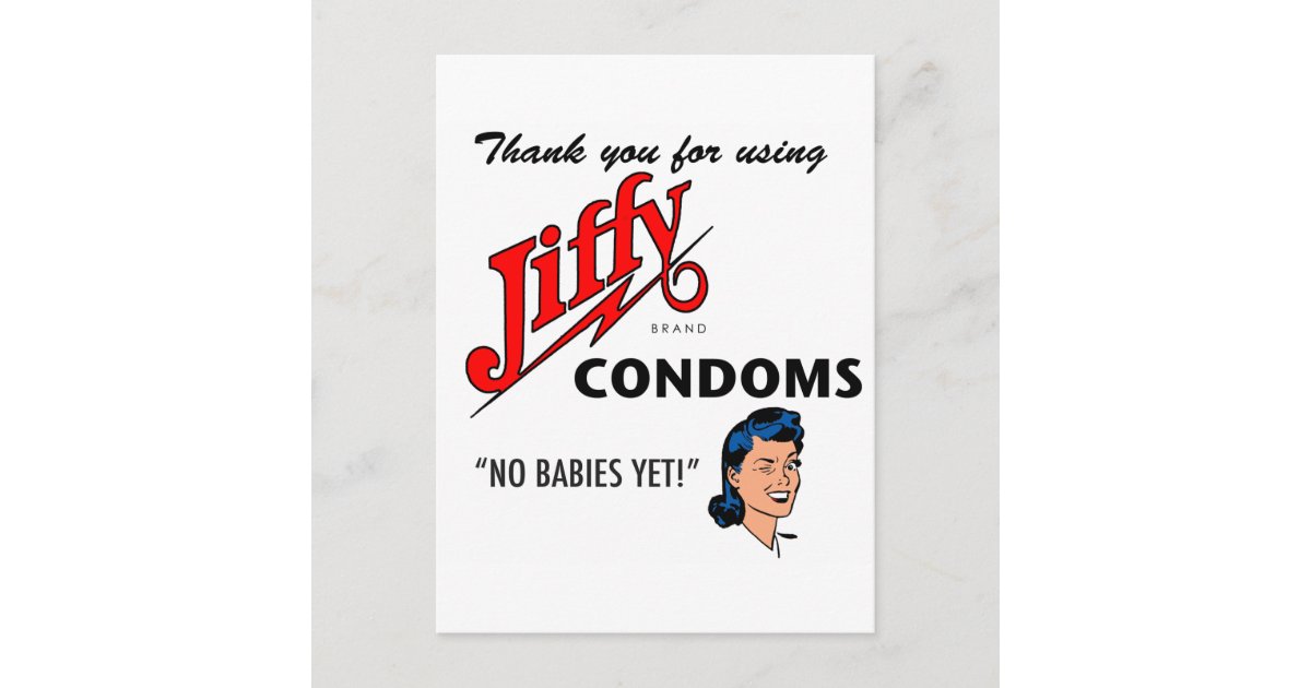 Jiffy Brand Condom Gear! Postcard Zazzle