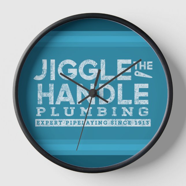 Jiggle the Handle Plumbing White Gfx Blue Stripes Clock (Front)