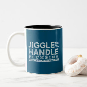 Jiggle the Handle Plumbing White Gfx Teal BG Two-Tone Coffee Mug