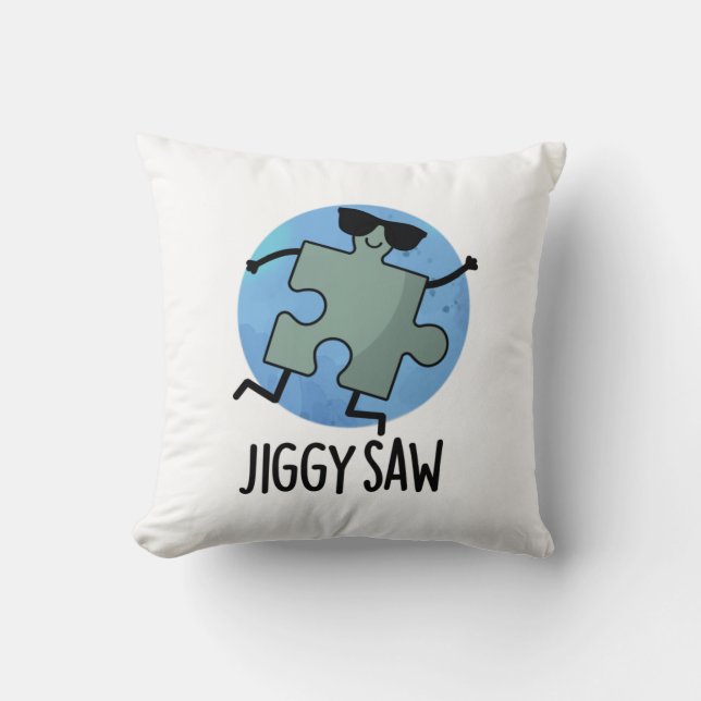 Jiggy Saw Funny Dancing Jigsaw Puzzle Pun Cushion (Front)