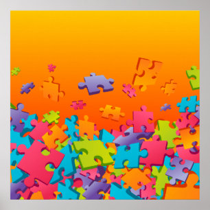 Jigsaw cartoon pattern poster