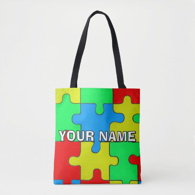 Jigsaw Puzzle Colorful Monogram  Tote Bag (Front)